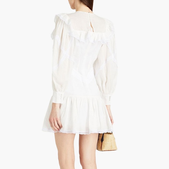 Sandro Belem guipure lace-trimmed ruffled ramie mini dress size36 - Picture 2 of 5